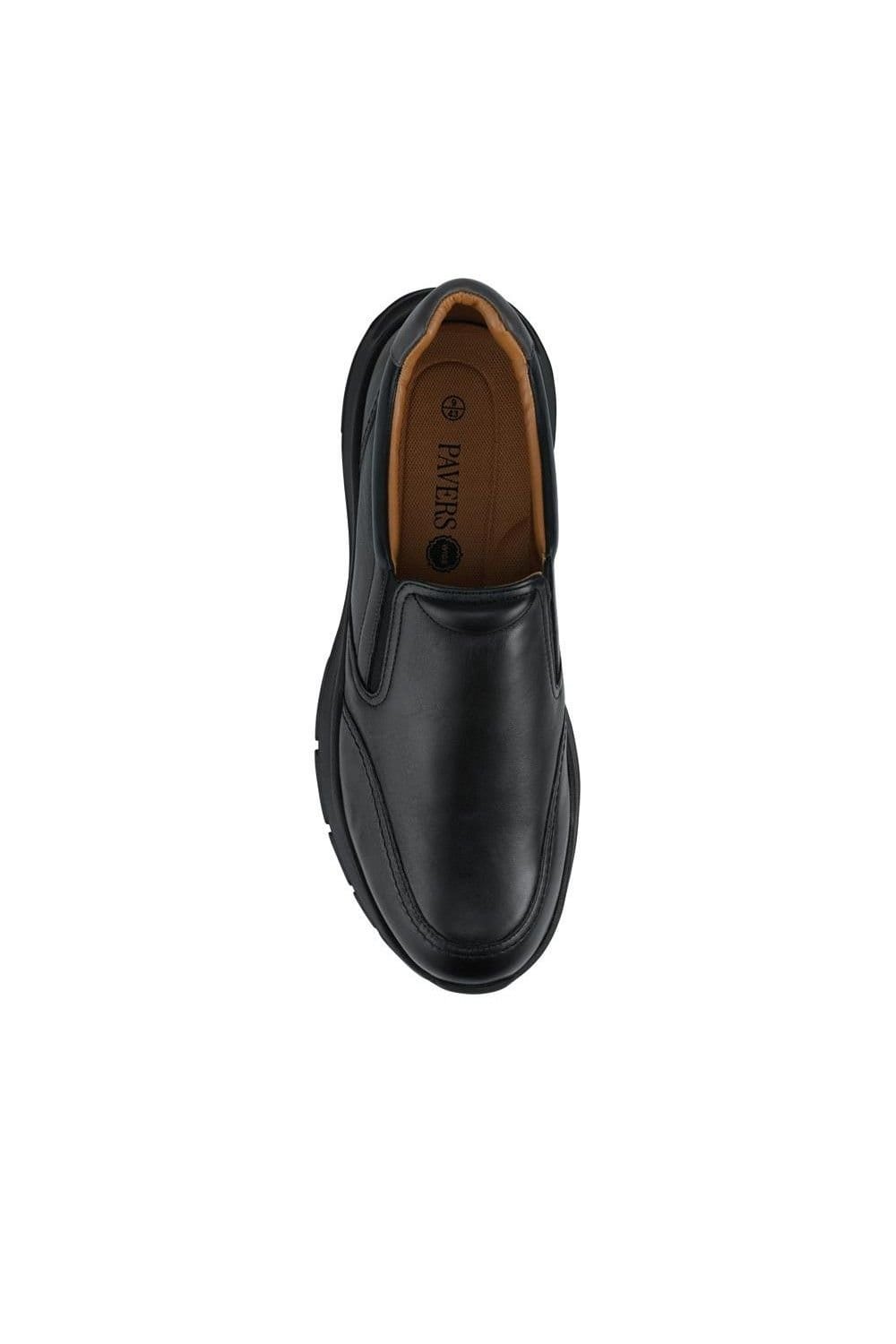 Pavers Pavers Men's Wide Fit Leather Elasticated Slip On Shoes in Black - 4