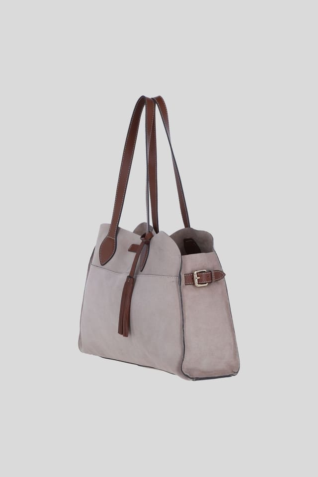Brampton London Brampton London Women's Real Suede Leather Shoulder Bag with Tassel Charm in Natural - 2