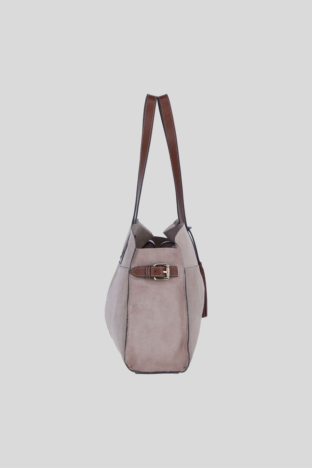 Brampton London Brampton London Women's Real Suede Leather Shoulder Bag with Tassel Charm in Natural - 4