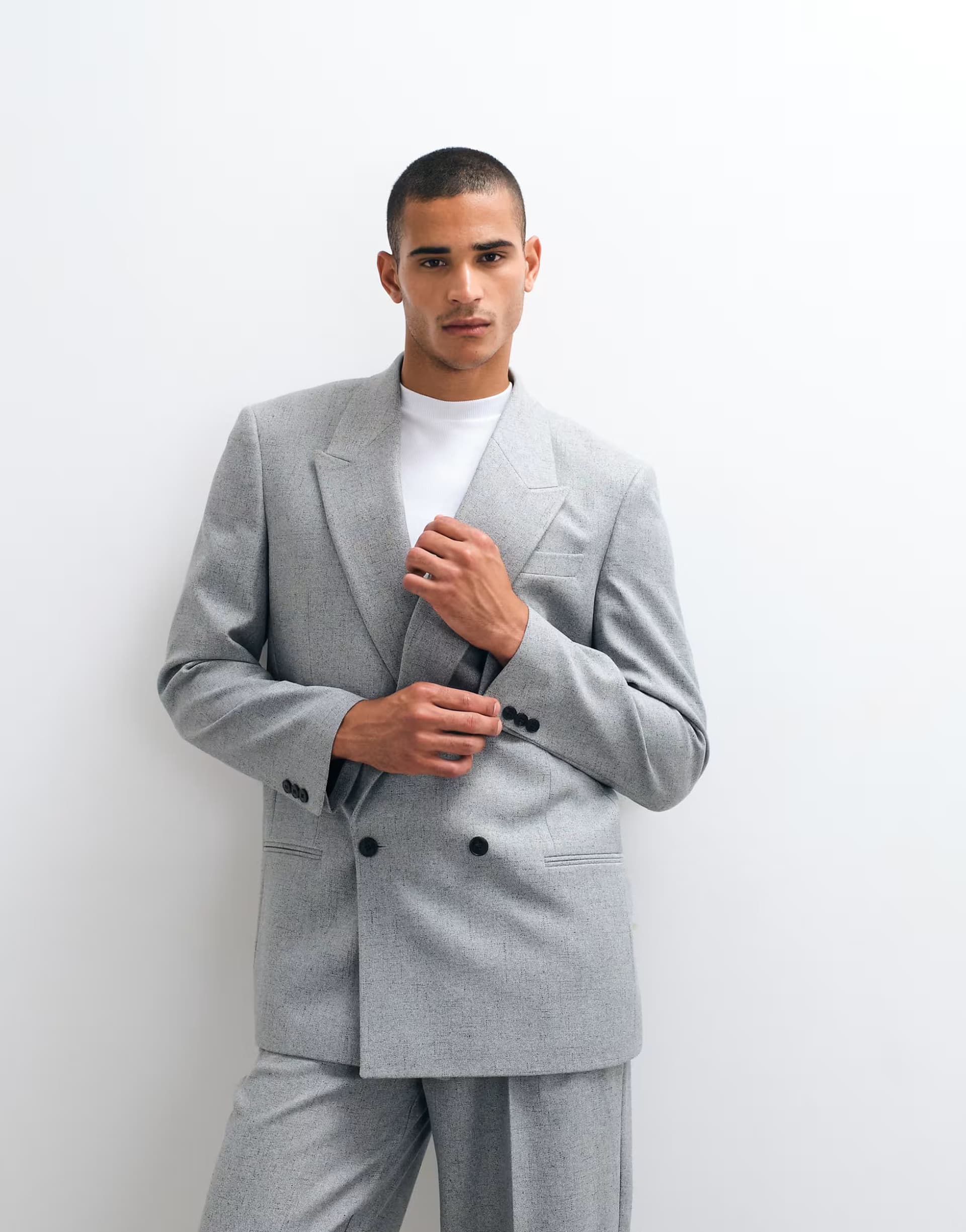 ASOS ASOS DESIGN relaxed double breasted suit jacket in salt and pepper grey