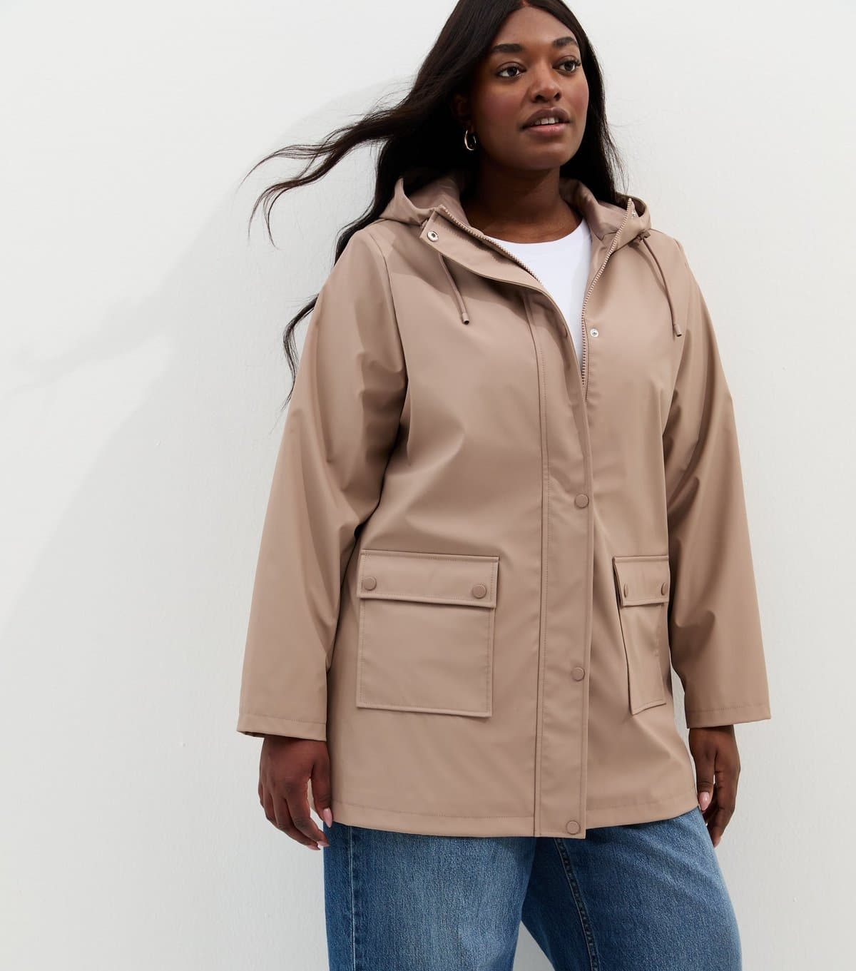 New Look Women's Plus Size Mink Water Resistant Drawstring Hood Rain Anorak Curves New Look