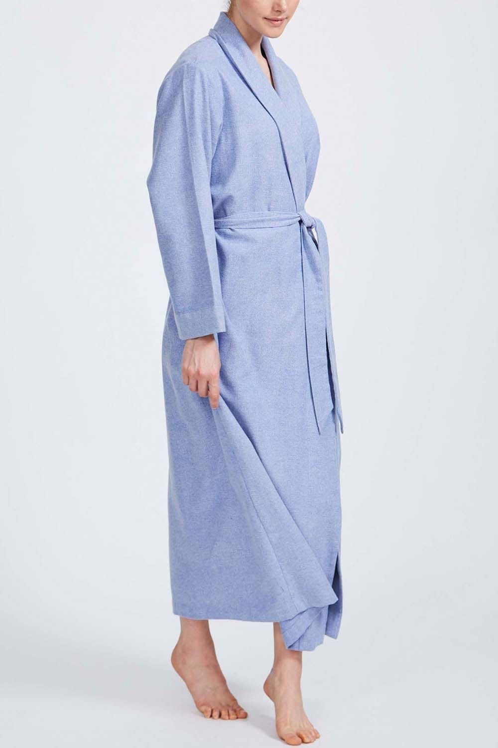 British Boxers British Boxers Women's 'Staffordshire Blue' Herringbone Brushed Cotton Dressing Gown in Light Blue - 4