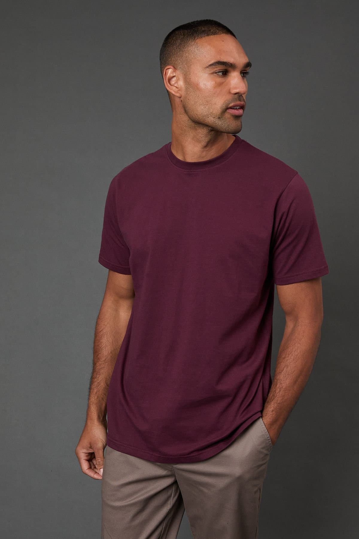 Burton Burton Men's Burgundy Plain Crew Neck T-Shirt