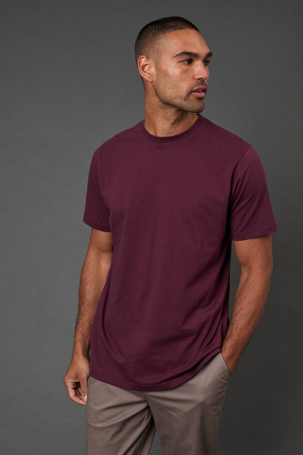 Burton Burton Men's Burgundy Plain Crew Neck T-Shirt - 2