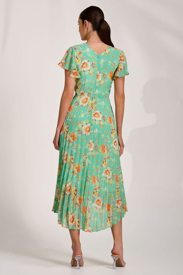 Jolie Moi Jolie Moi Women's Cap Sleeve Pleated Chiffon Maxi Dress in Bright Green - 2