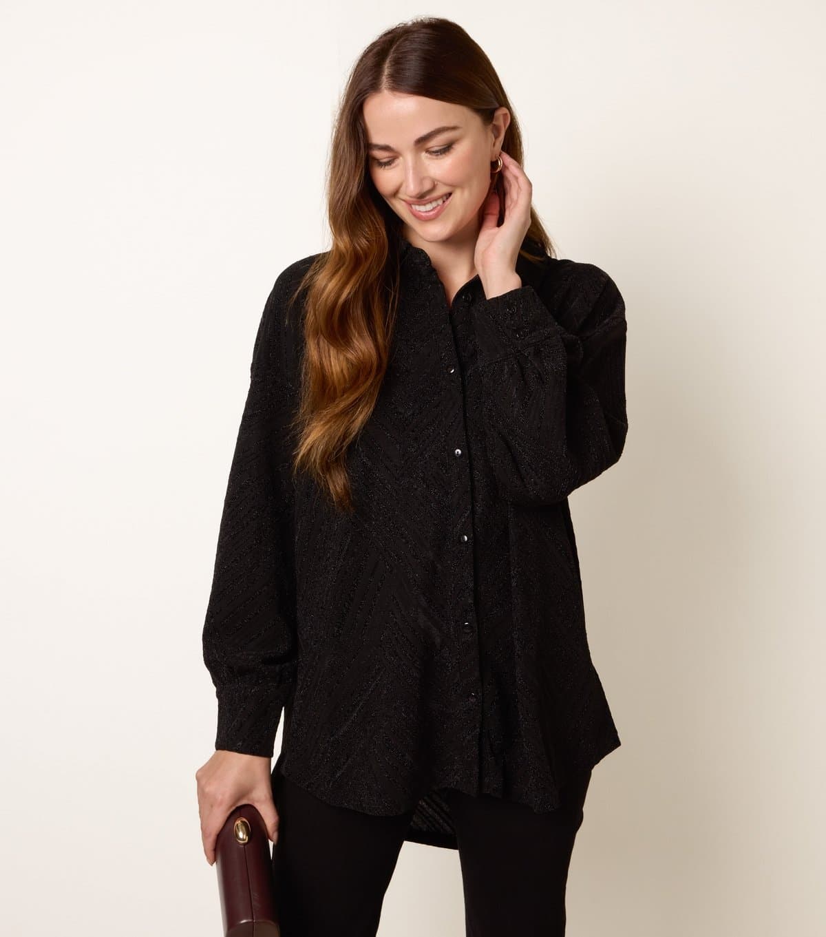 Blue Vanilla Women's Black Sparkly Patterned Shirt Blue Vanilla New Look