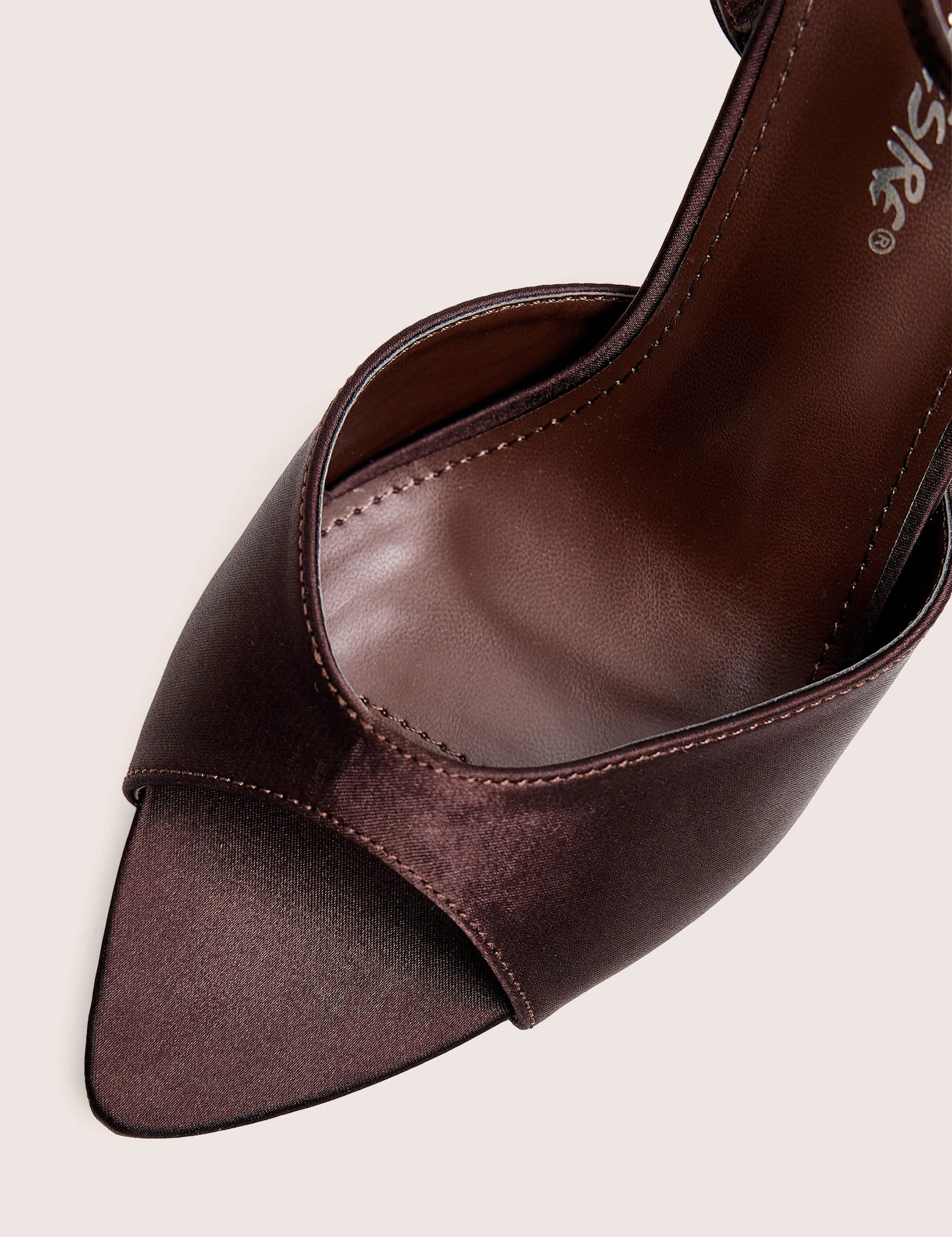 Public Desire Caught On Chocolate Satin Peep Toe Curved High Heels - 4