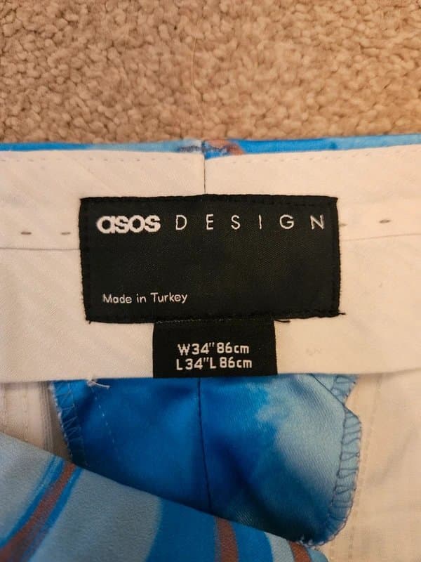 ASOS ASOS Design Flare Suit Trousers W34 L34 – Tonal Blue Print – Worn Once