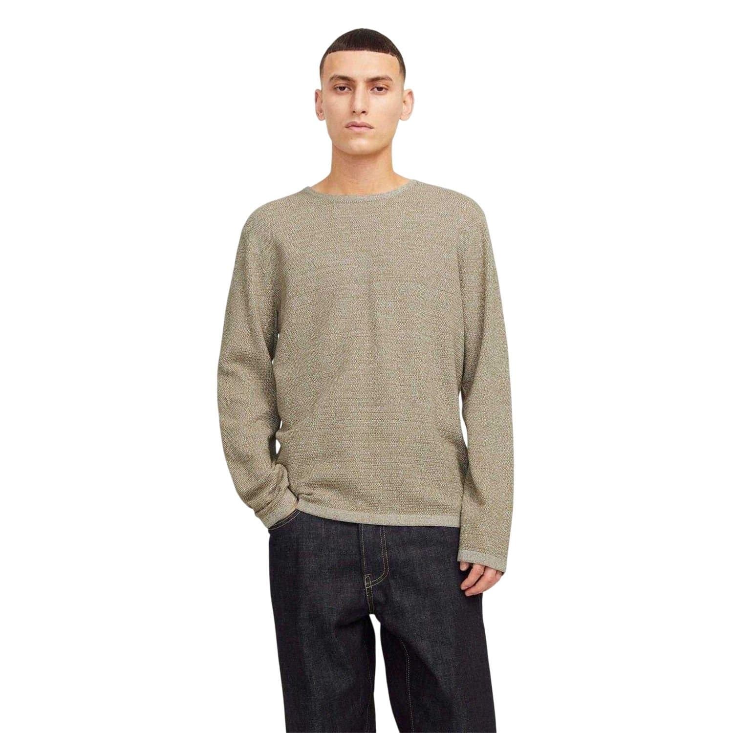 jack & jones Jack & Jones Men's Flat Knit Crew Neck Pullover in Light Brown