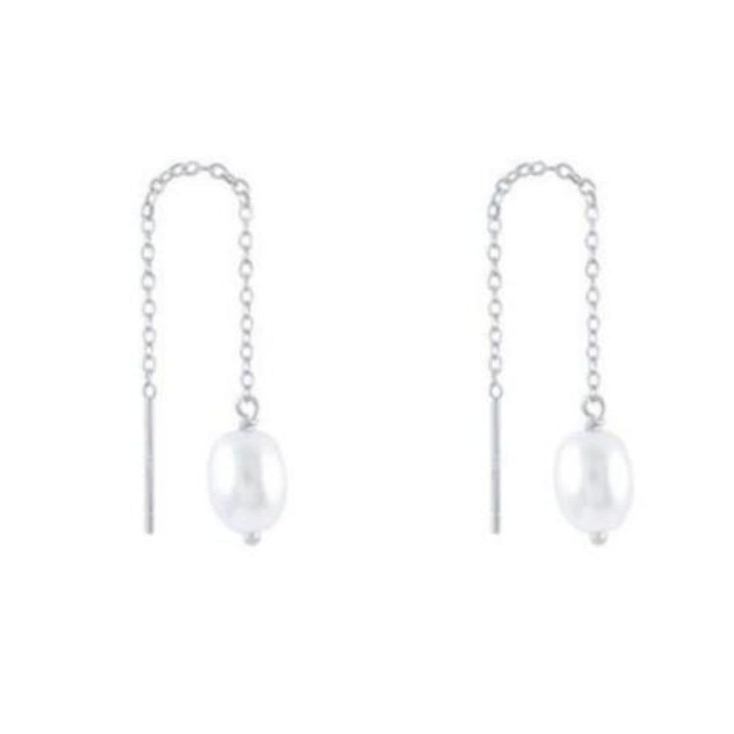 Gold Trip Gold Trip Women's Pearl Threader Earrings in Silver