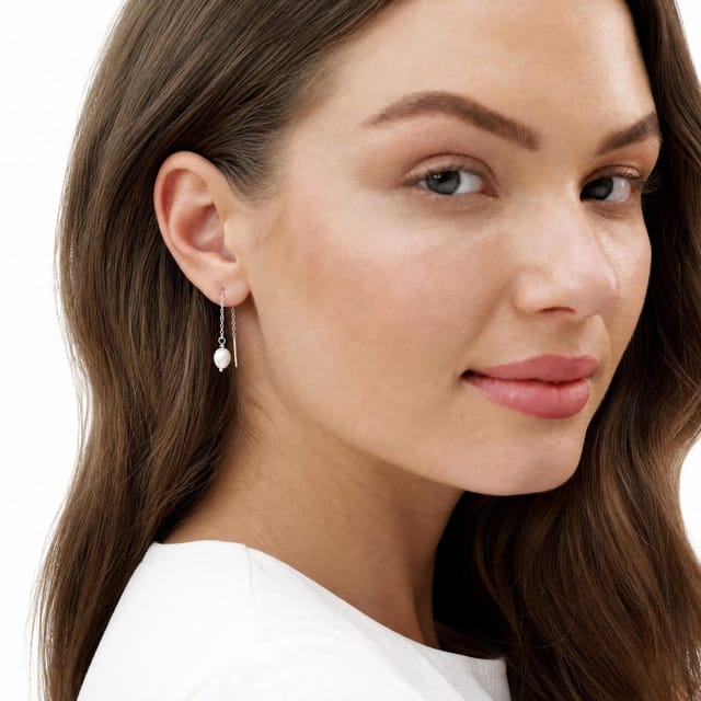 Gold Trip Gold Trip Women's Pearl Threader Earrings in Silver - 2