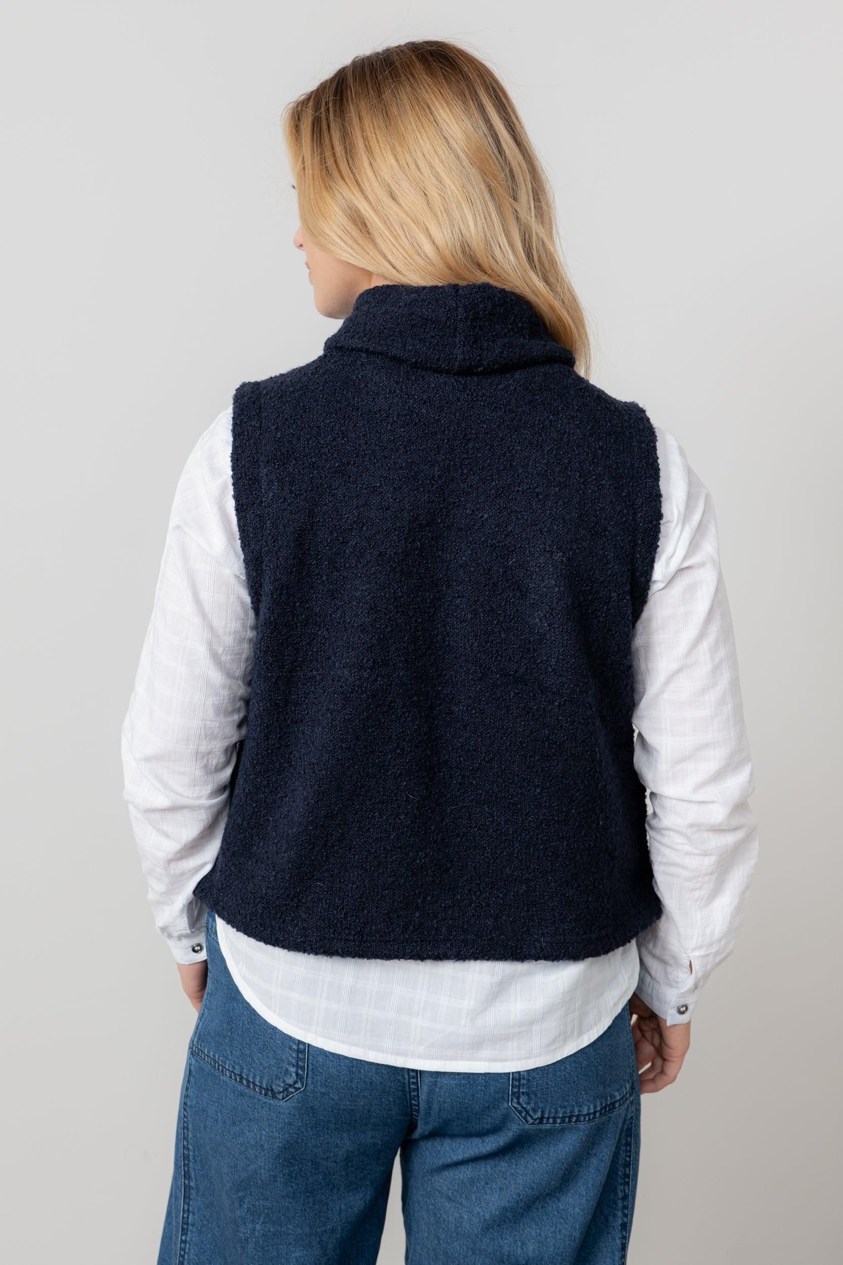 Lily & Me Lily & Me Women's Bramble Boucle Knit Sleeveless Cowl Neck Tank Top in Navy - 4