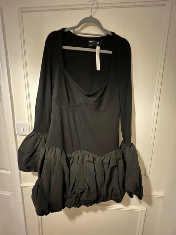 ASOS ASOS luxe knitted mini dress with bubble hem and cuff in black