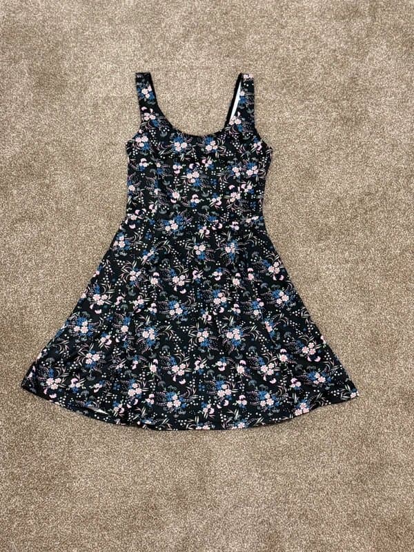 H&M H&M Black Floral Skater Dress Fit & Flare Summer Dress UK 8 S
