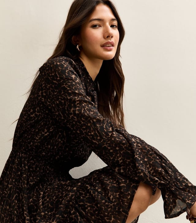 New Look Women's Brown Animal Print Tie Neck Mini Dress New Look - 3