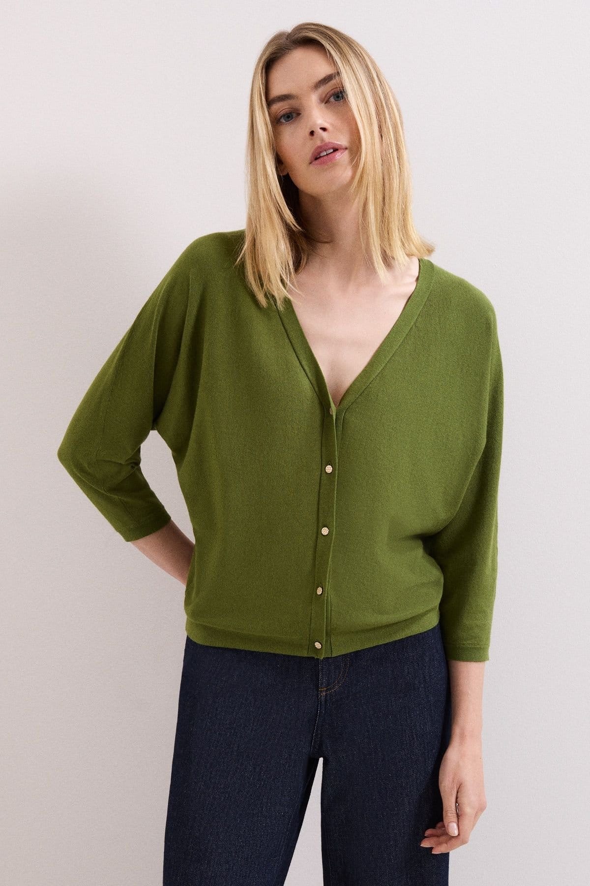 Phase Eight Olive V-Neck Button-Up Cardigan