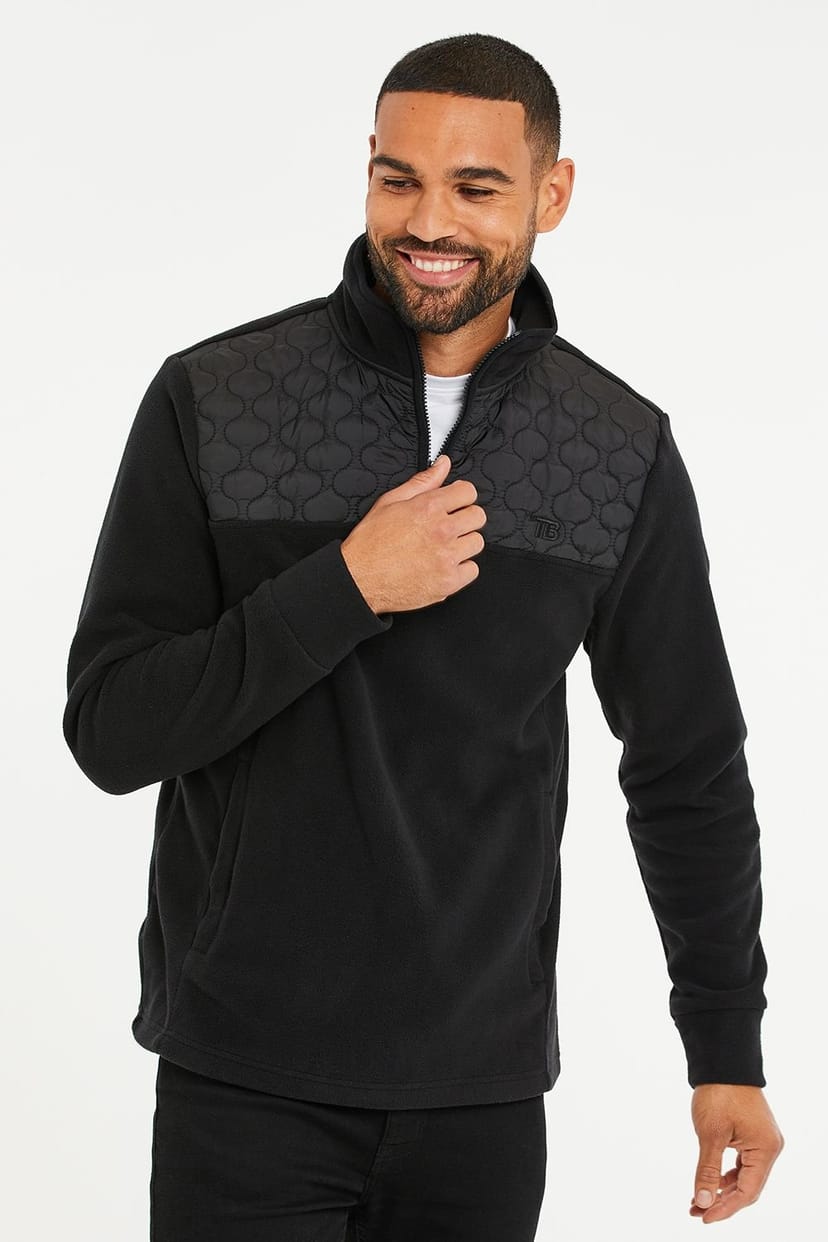 Threadbare Threadbare Men's 'Pedro' Quarter Zip Quilted Fleece Jumper in Black - 1