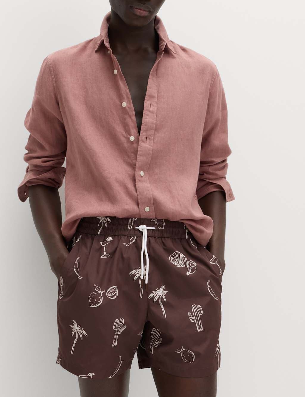 Marks & Spencer M&S Quick Dry Printed Swim Shorts Chestnut