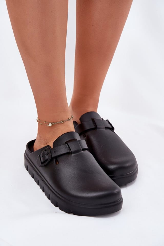 Love Lace Love Lace Women's Comfort Foam Platform Clogs With Adjustable Strap Buckle in Black - 3