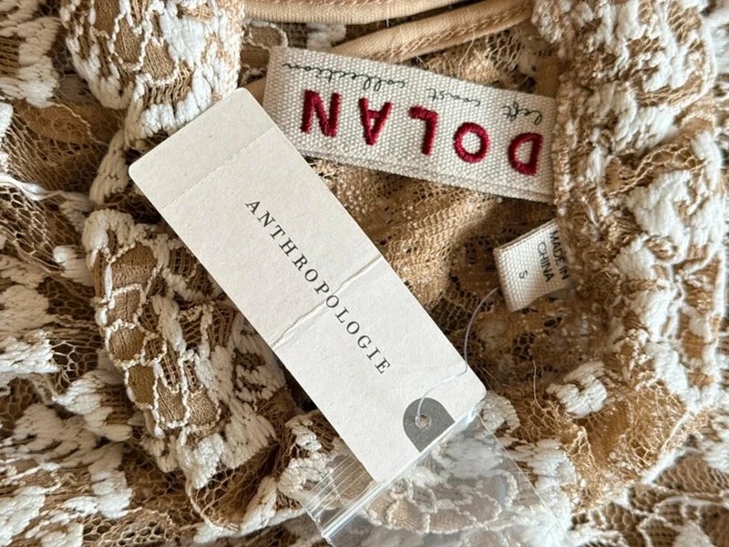 Anthropologie Anthropologie Dolan Left Coast Lace Top BNWT Ivory Gold Ruffle Neck Size S/8 - 1