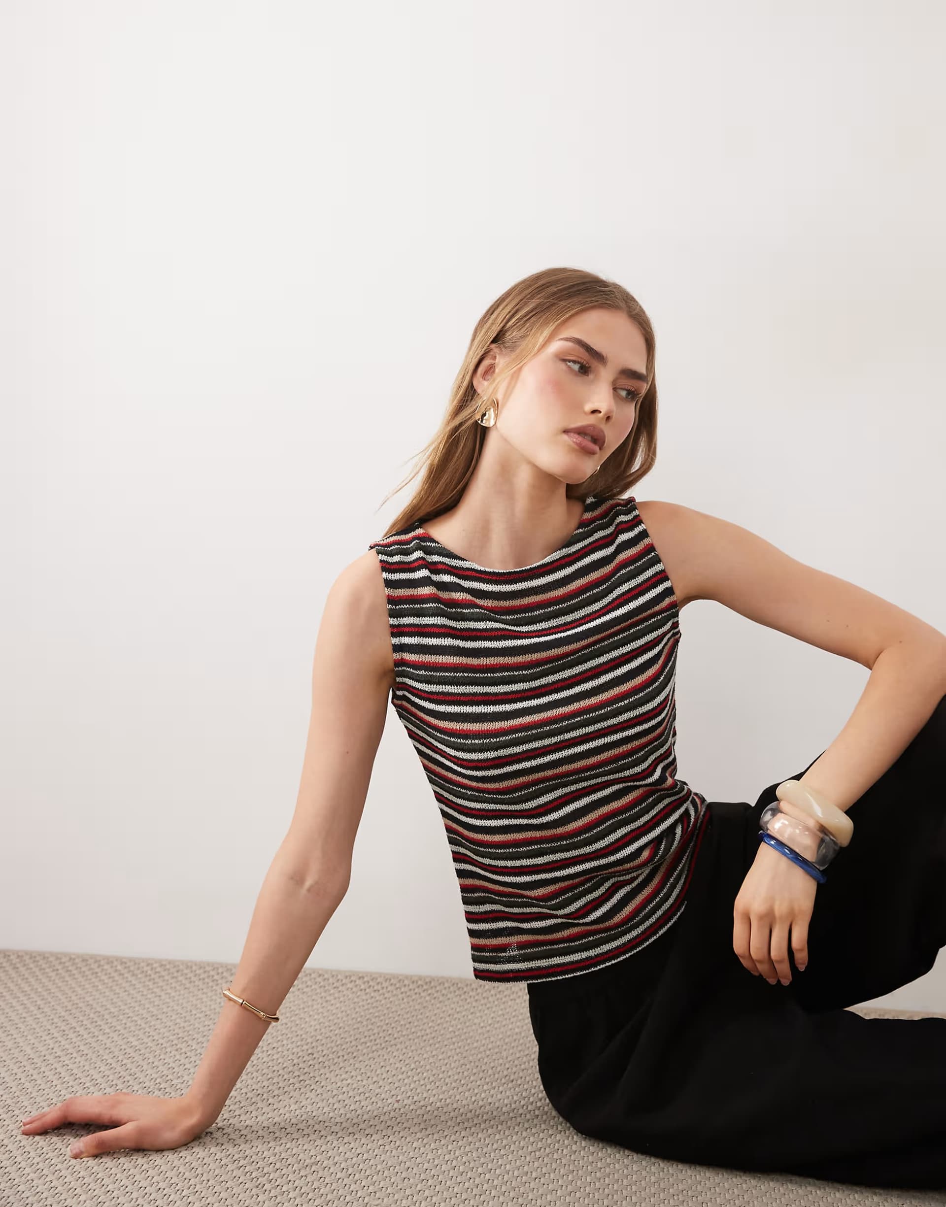 ASOS ASOS DESIGN jersey crochet vest top in multi stripe