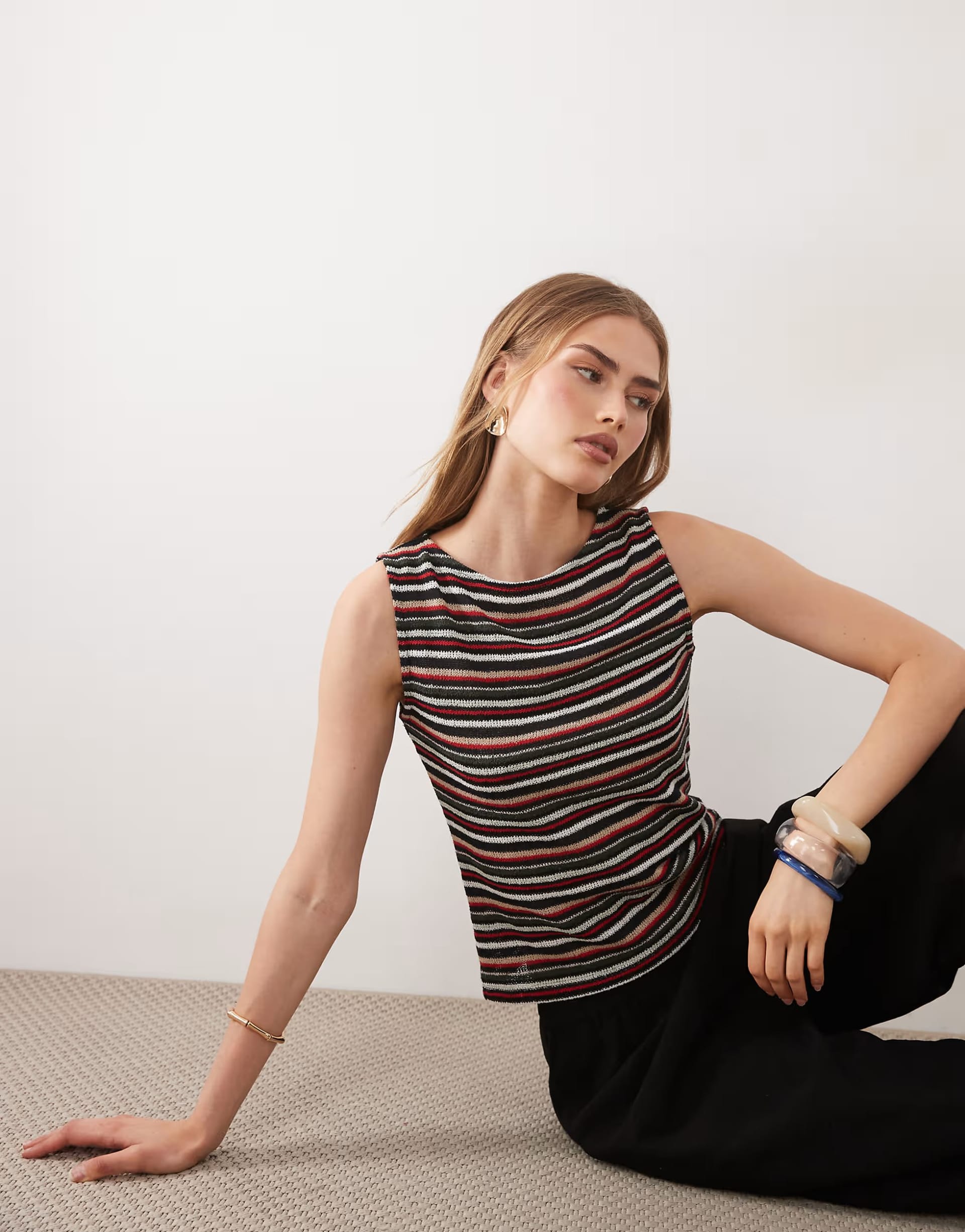 ASOS DESIGN Multi Stripe Jersey Crochet Vest Top