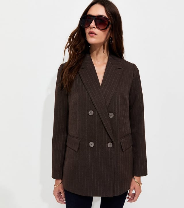 New Look Women's Brown Pinstripe Double Breasted Blazer New Look - 2