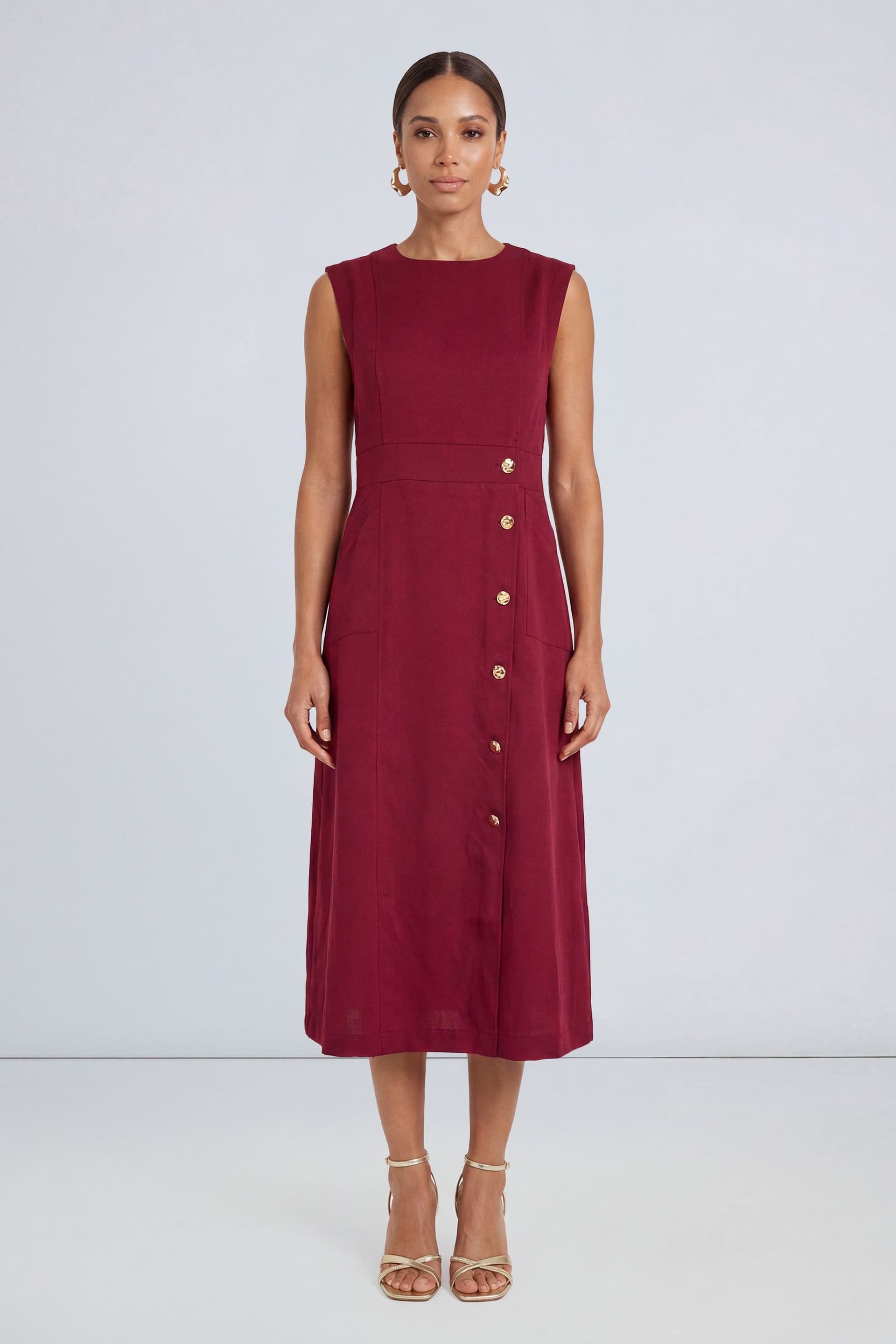 Principles Principles Women's Petite Utility Style Midi Dress in Burgundy