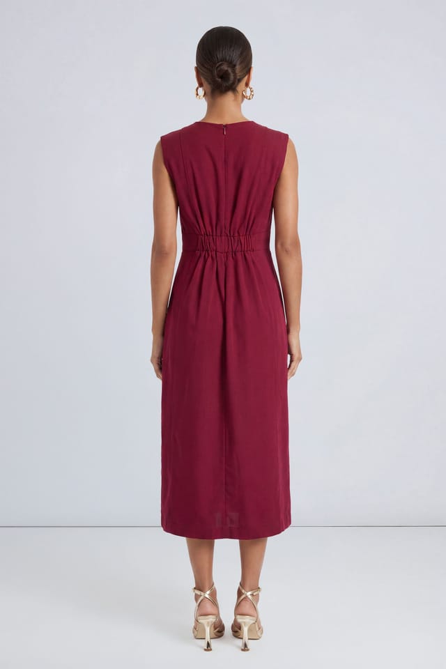 Principles Principles Women's Petite Utility Style Midi Dress in Burgundy - 2
