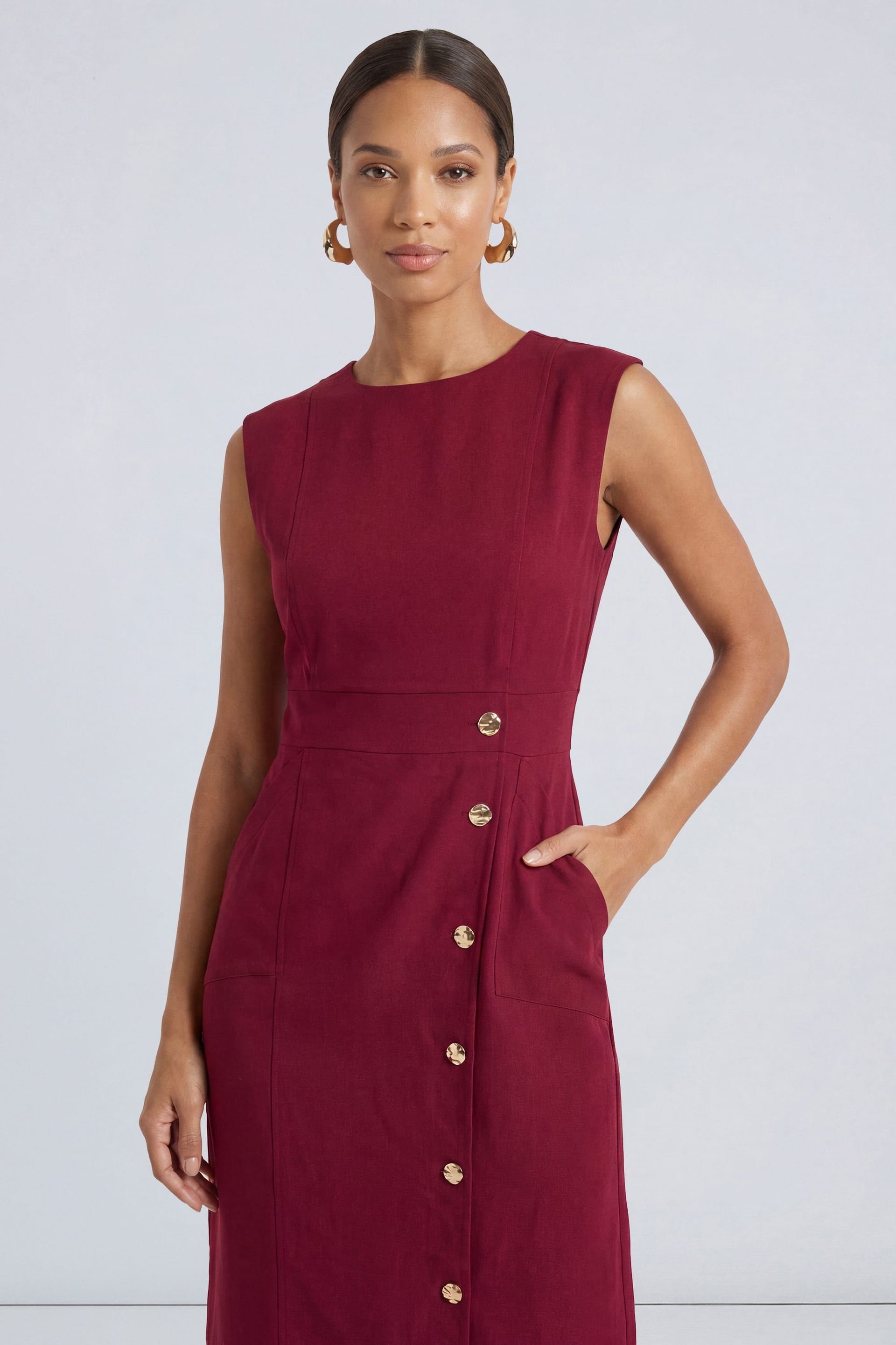 Principles Principles Women's Petite Utility Style Midi Dress in Burgundy - 4