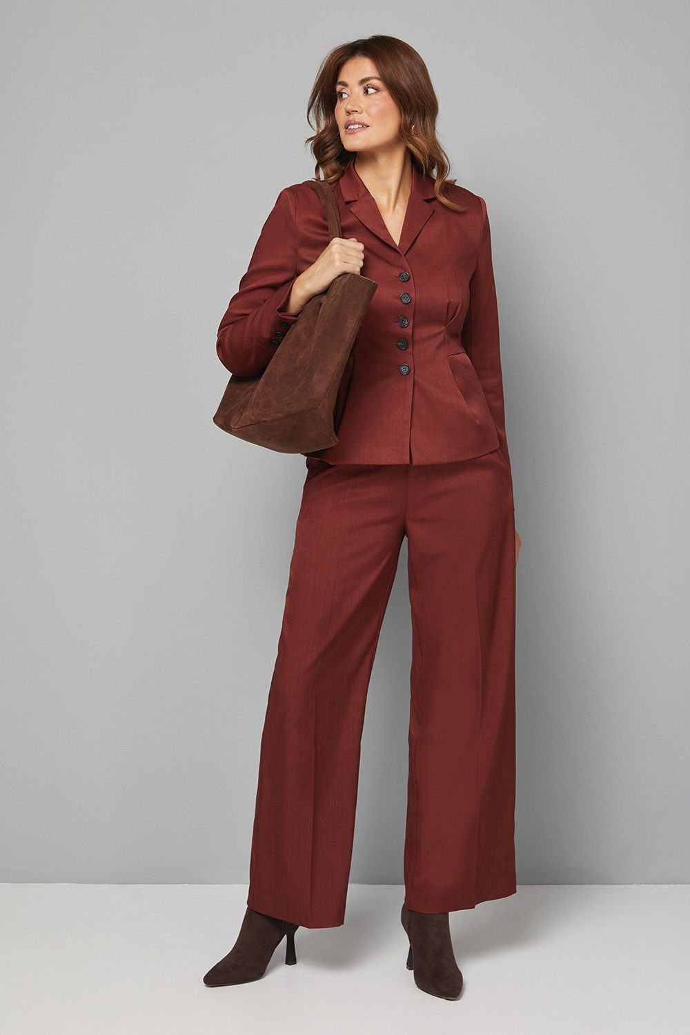 Wallis Wallis Women's Pleat Front Waist Binding Blazer in Rust - 2