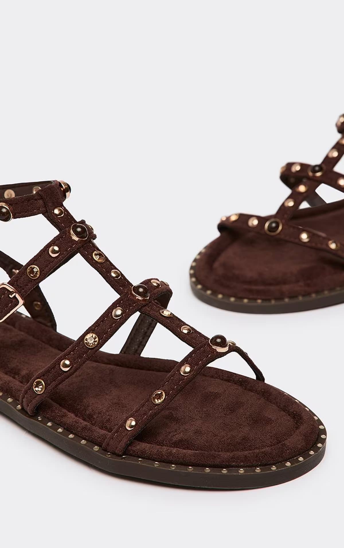 EGO Alinta Stud Detail Gladiator Strap Sandal In Brown Faux Suede, Women's Size UK 3