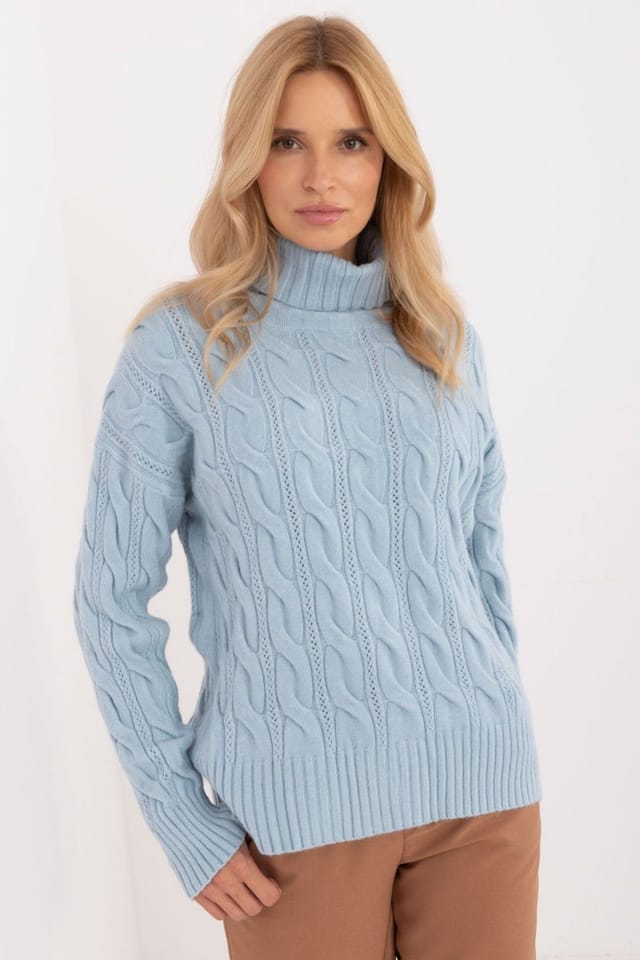 Love Lace Love Lace Women's Acrylic Polyester Polyamide Turtleneck Sweater in Blue - 2