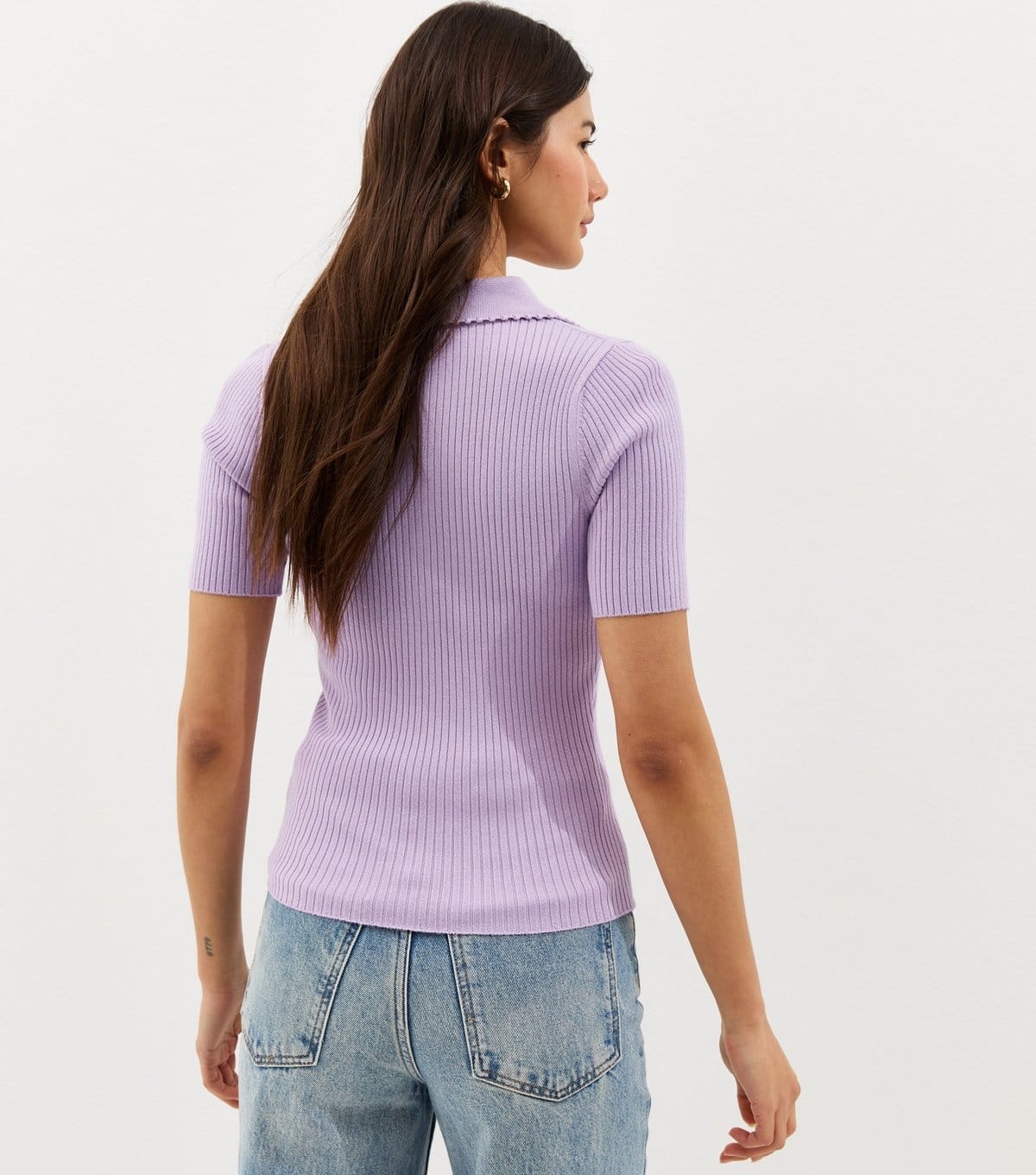 New Look Women's Lilac Ribbed Short Sleeve Polo Top New Look - 4