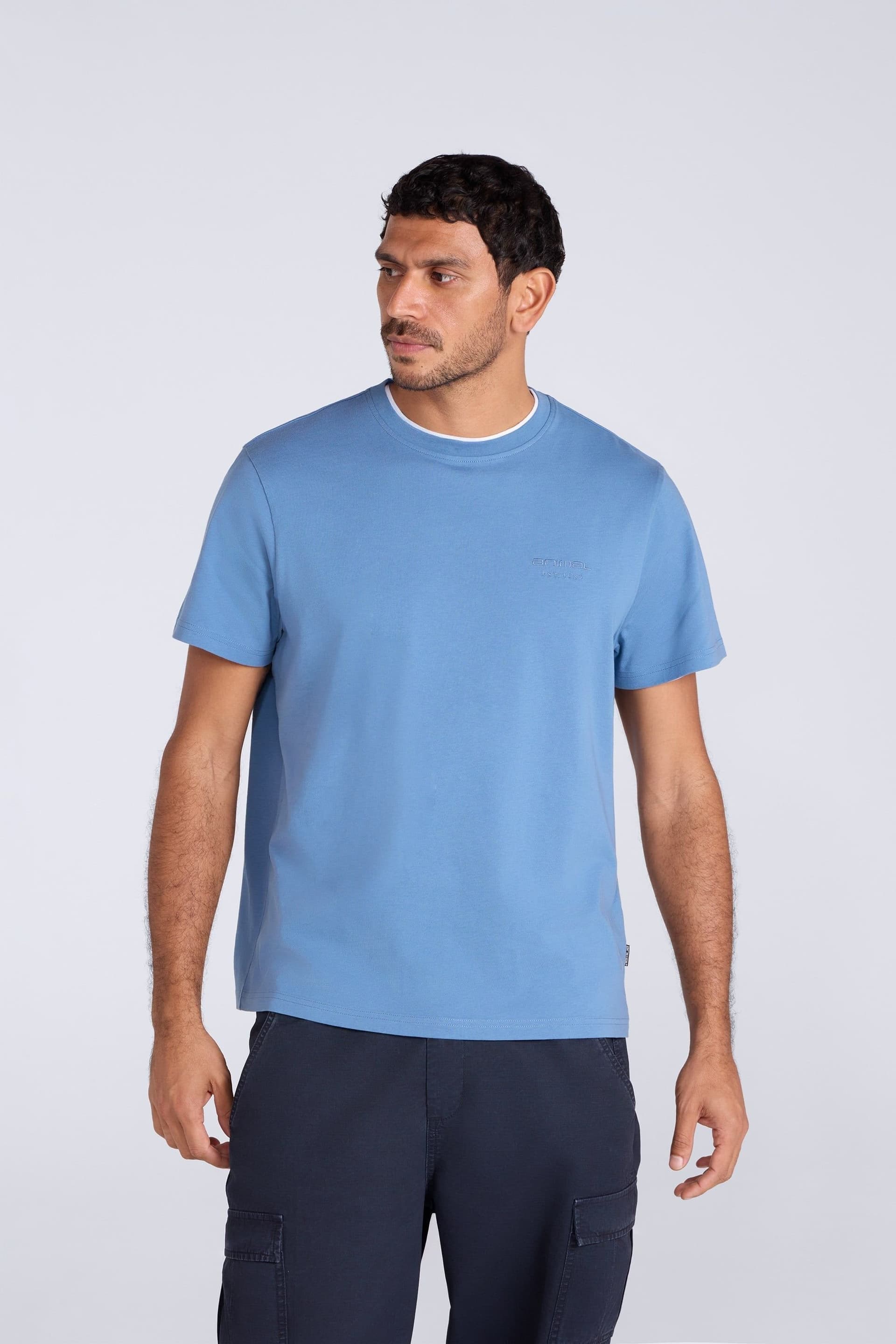Animal Animal Men's 'Icon' Logo Print Lightweight Cotton Relaxed Fit Casual T-Shirt in Blue