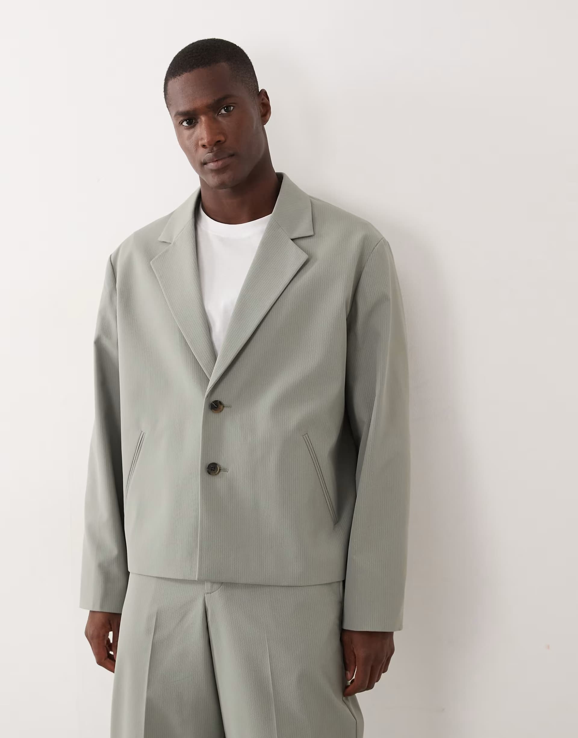 ASOS ASOS DESIGN boxy suit jacket in green ribbed texture