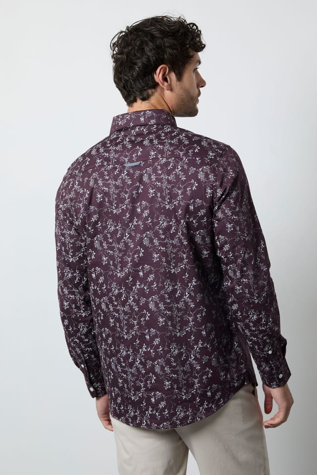 Maine Maine Men's Burgundy Floral Print Long Sleeve Shirt - 3