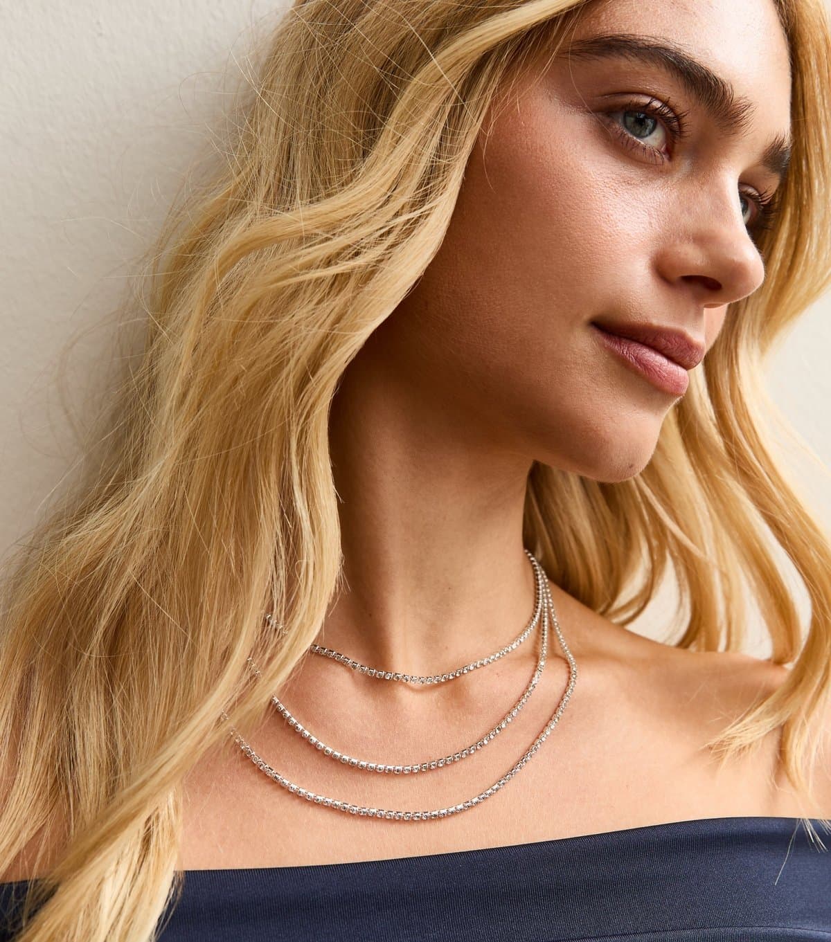 New Look Silver Tone Diamante Layered Necklace New Look