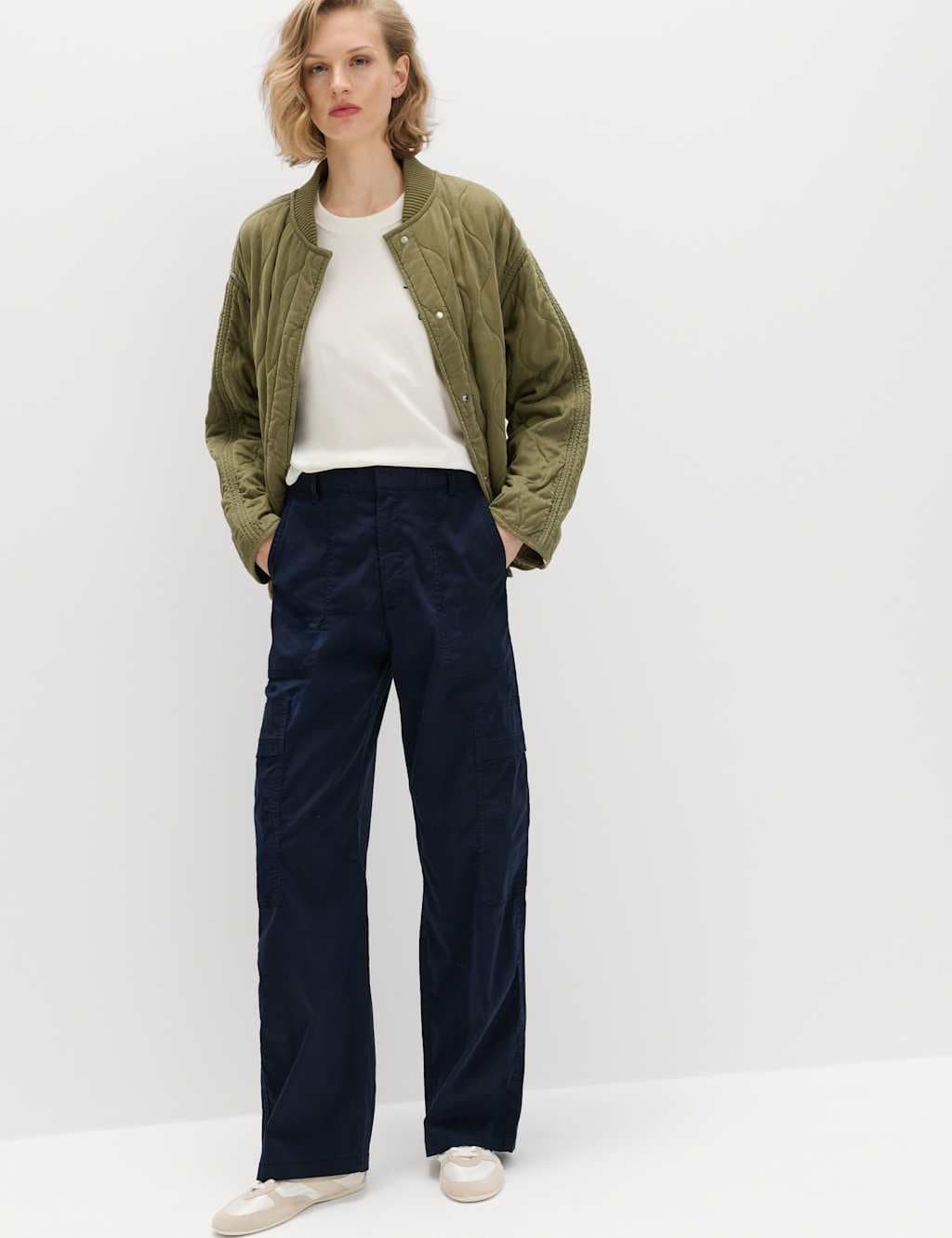 Marks & Spencer M&S Lyocell Rich Cargo Wide Leg Trousers Navy