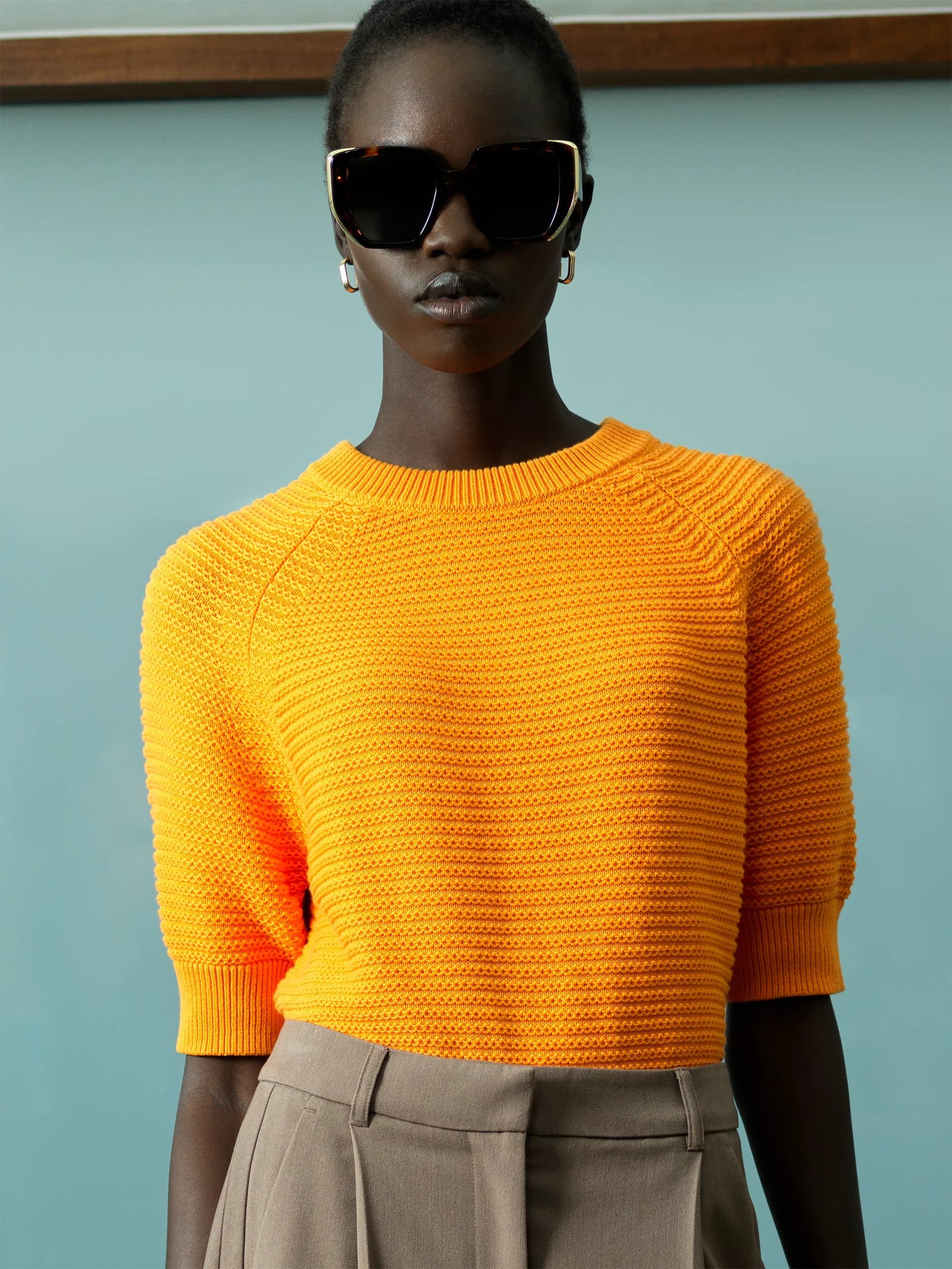 French Connection Lily Mozart Purl Knit Short Sleeve Jumper Apricot Orange