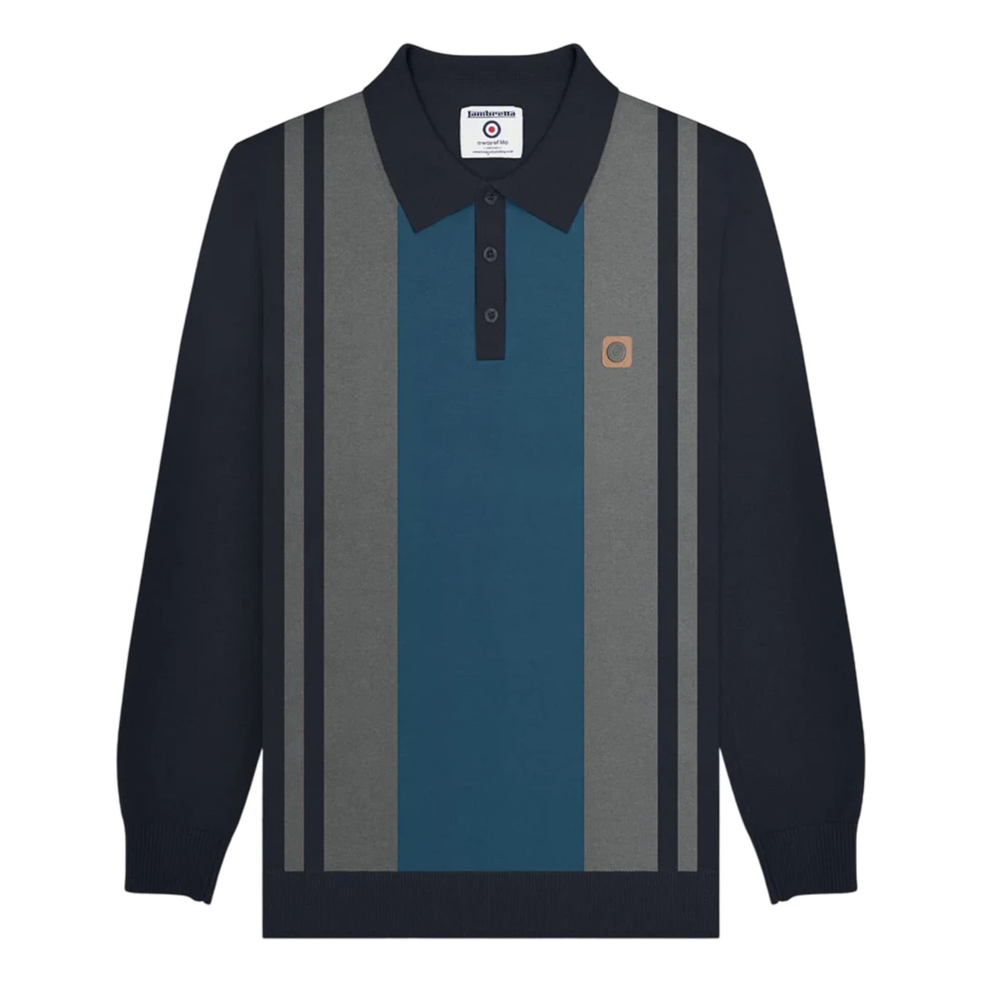 Lambretta Lambretta Men's AW25 Vintage Panelled Long-Sleeved Polo Shirt in Navy