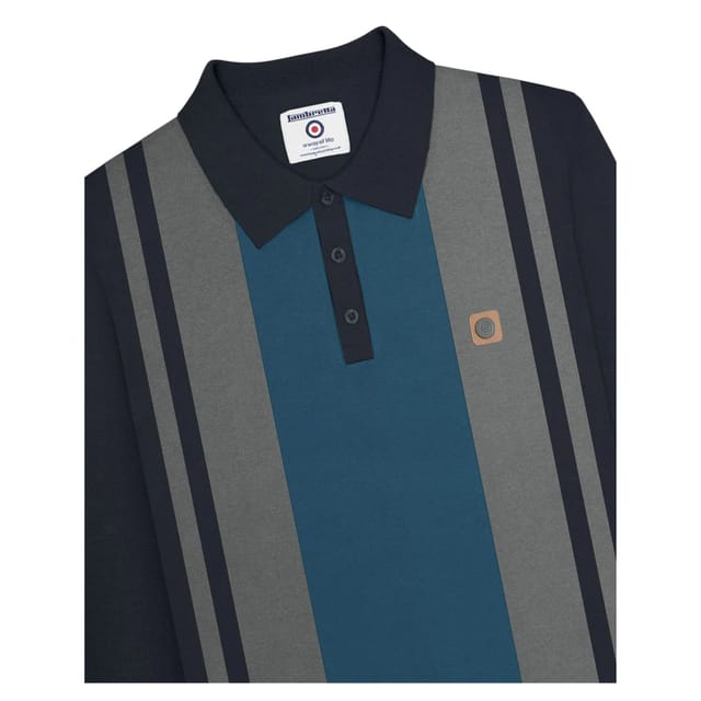 Lambretta Lambretta Men's AW25 Vintage Panelled Long-Sleeved Polo Shirt in Navy - 3
