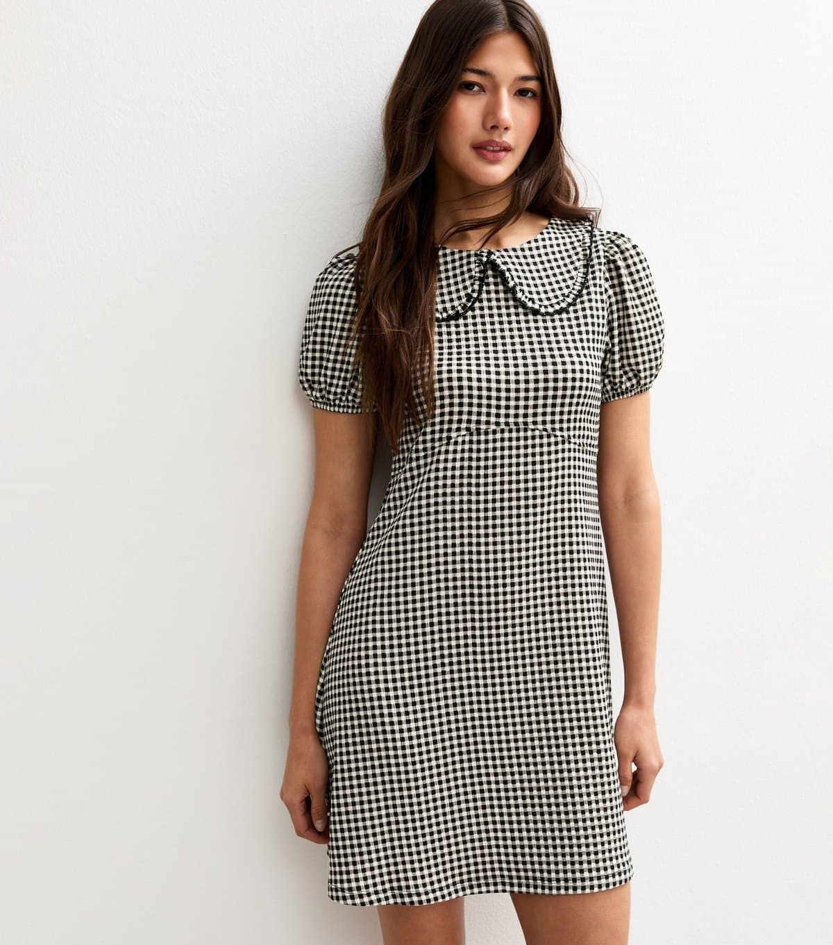 New Look Women's Black Textured Jersey Gingham Mini Dress New Look