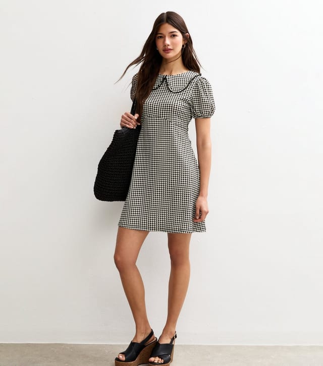 New Look Women's Black Textured Jersey Gingham Mini Dress New Look - 3