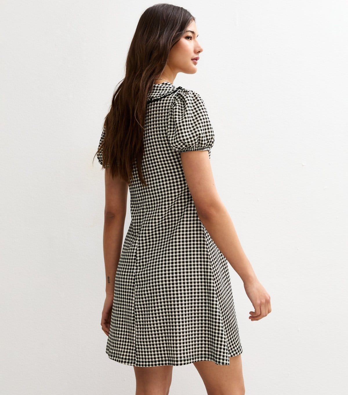 New Look Women's Black Textured Jersey Gingham Mini Dress New Look - 4