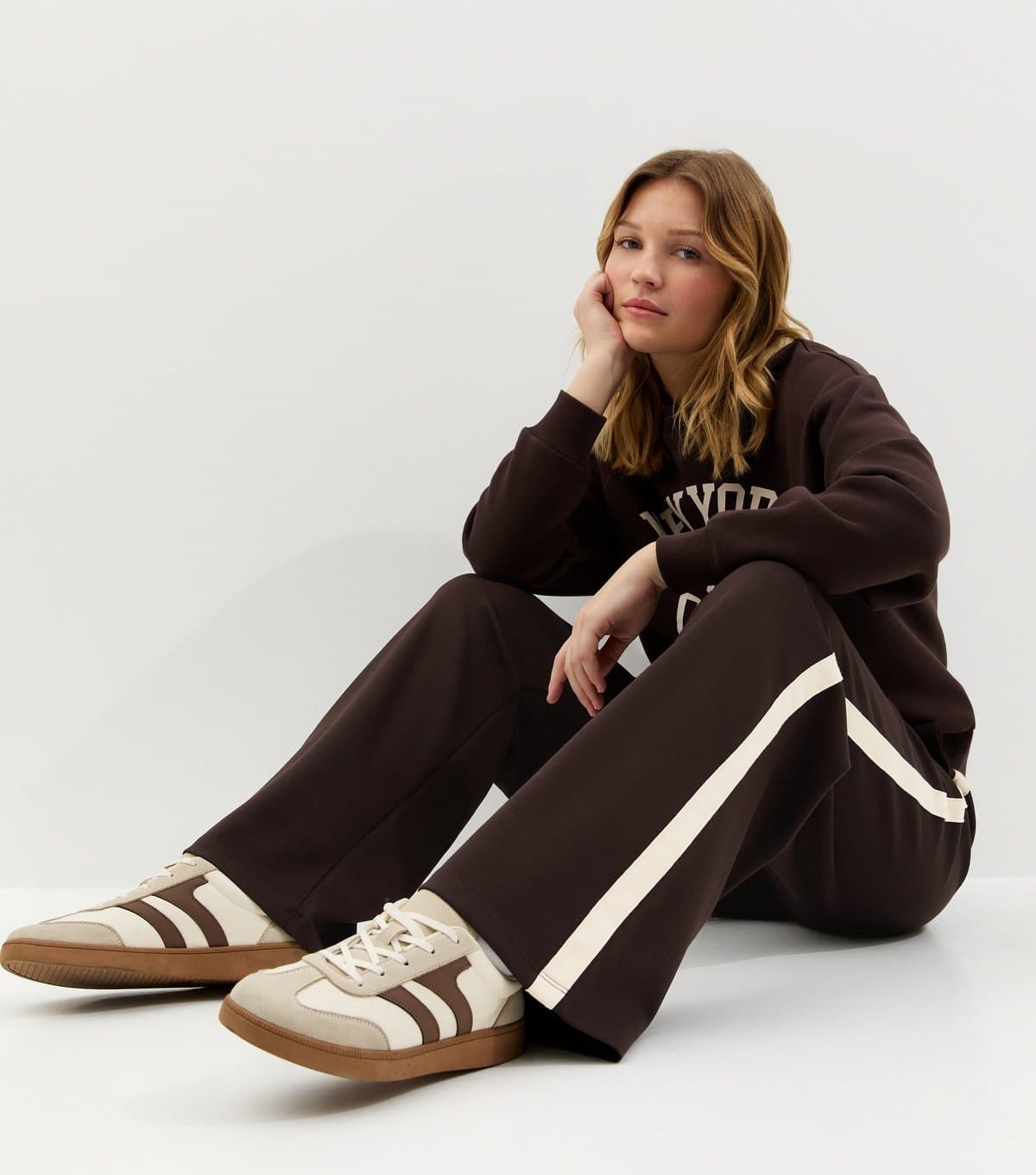 New Look Women's Premium Brown Side Stripe Wide Leg Joggers New Look