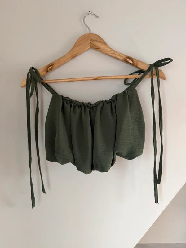 New Collection New Collection Italy Khaki Green Ruched Maxi Skirt & Tie Shoulder Crop Top Co-ord Set One Size 8-12