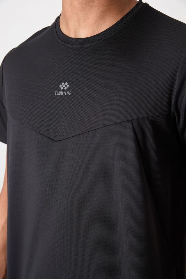 Tommy Life Tommy Life Men's Solid Polyester Crew Neck T-Shirt in Black - 2