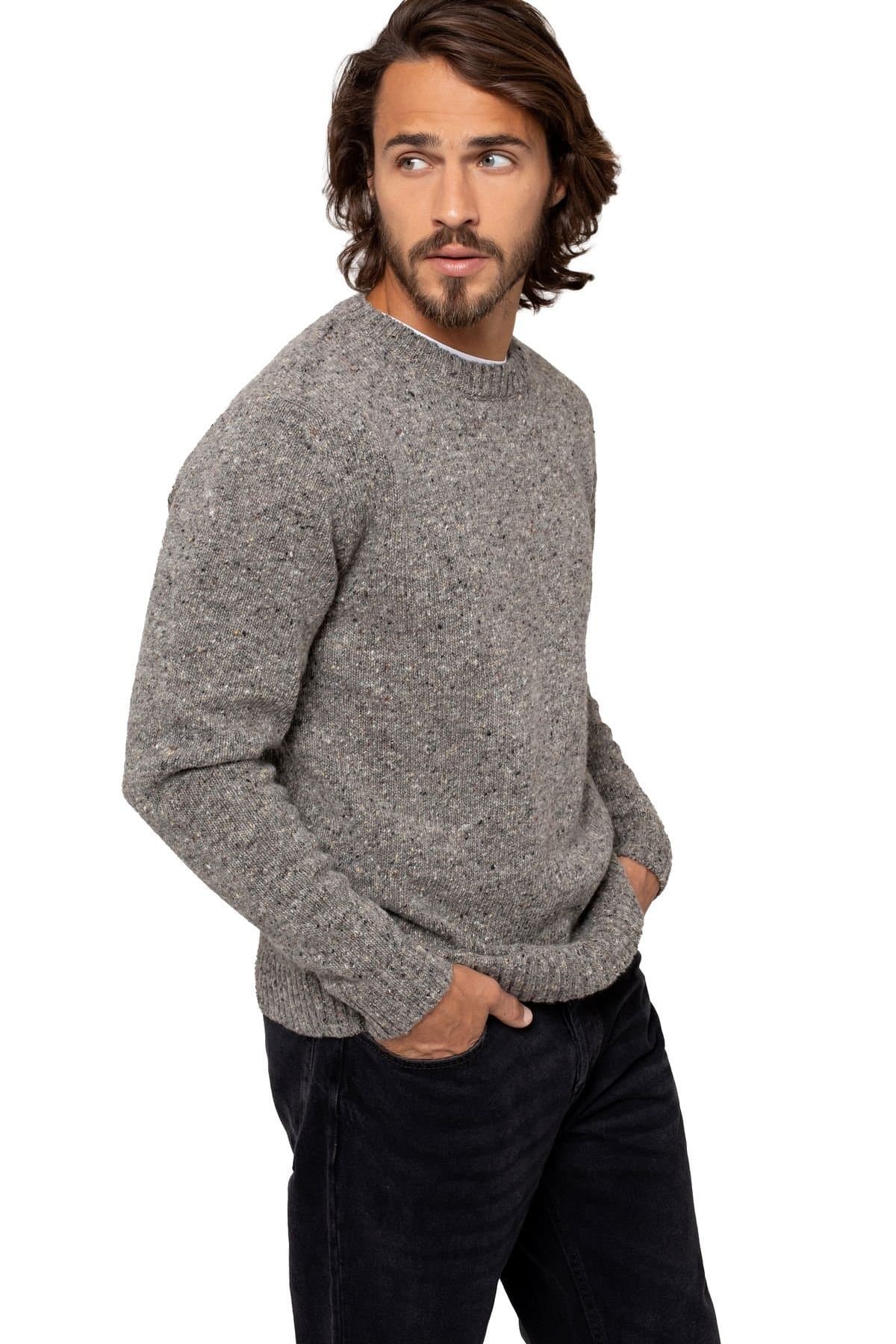 Celtic & Co Celtic & Co Men's Donegal Crew Neck Sweater in Mid Grey