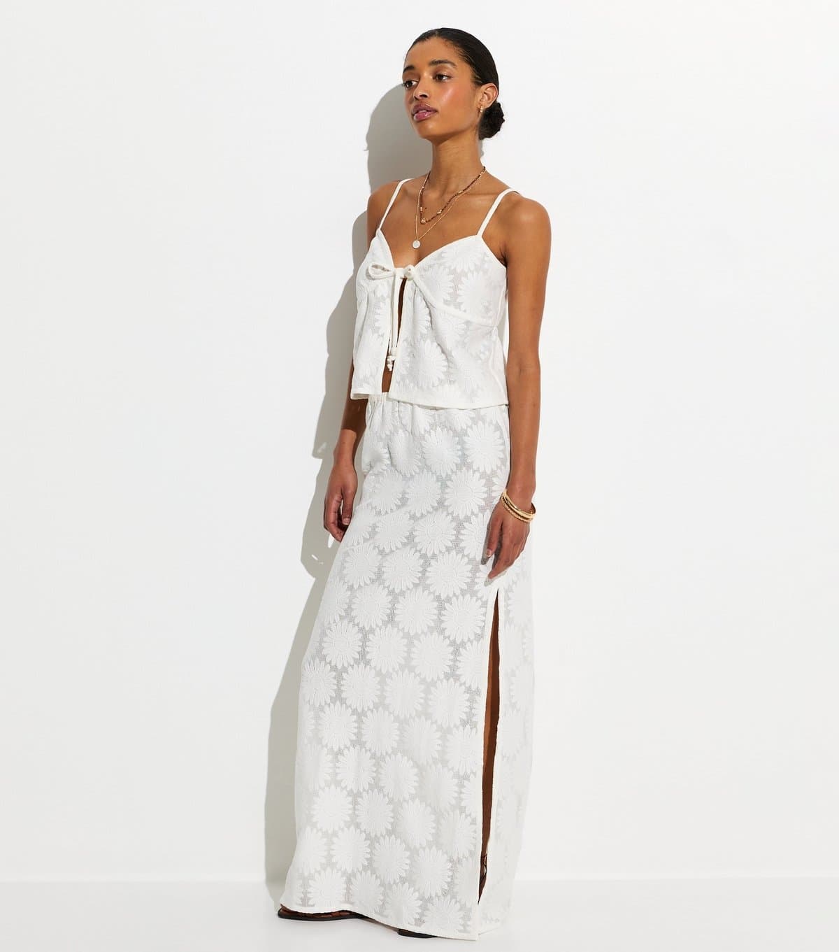 New Look Women's White Floral Lace Beach Maxi Skirt New Look